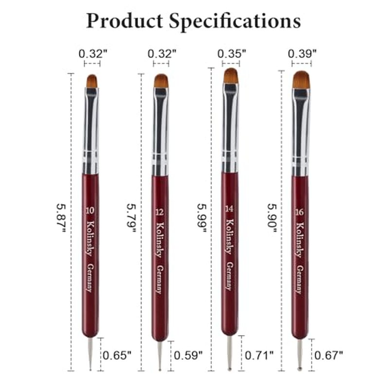 SIMPOR 4-Piece Dual Ended French Tip Nail Brush Set with Dotting Pen