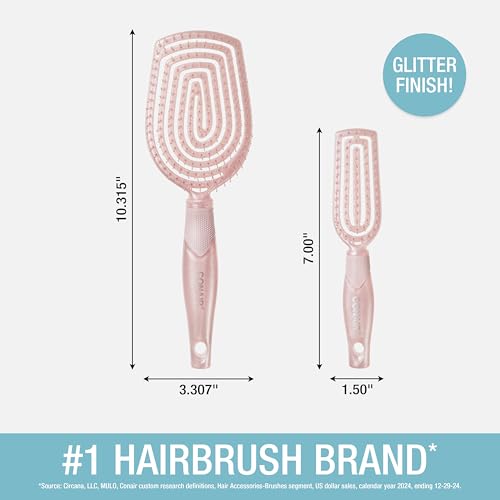 Conair Scalp Care Detangling hairbrush 2pk - Travel Hair Brush Set - Scalp Massager - hairbrushes for women & men - detangler for all lengths - use wet or dry - Blush Pink