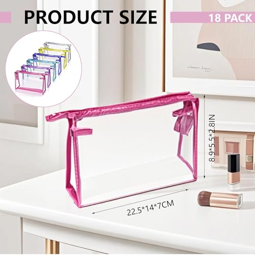 18 Pcs Portable Clear Makeup Bags with Handle, Transparent Waterproof Toiletry Bag, Travel PVC Cosmetic Bags Pouch, Pencil Cases, Stationary Organizer