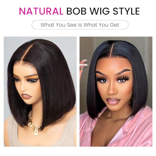 Tinashe 10 inch Glueless Bob Wig - 5x6 HD Lace Closure, 100% Human Hair, Short Straight Black Wigs