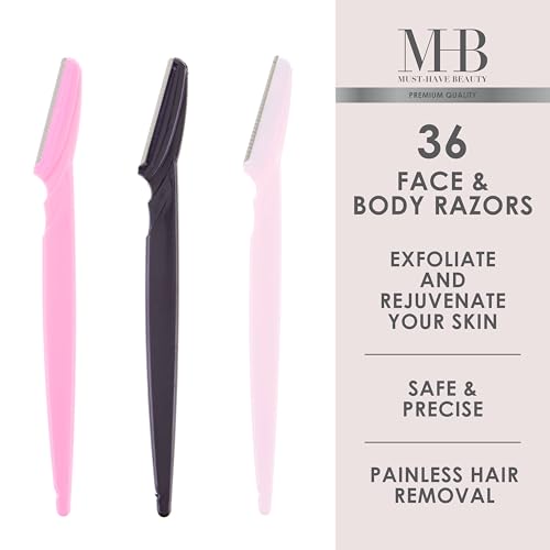 36pc Face & Body Razors Set - Pink & Black Disposable Razors for Face & Eyebrow Maintenance| Hair Removal Tool, Protective Caps & Reusable Storage Canister