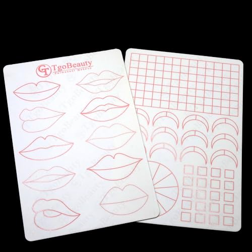 Double-Sided Lip Tattoo Practice Skin 10 Different Lip Designs Silicone Lip Practice Sheet for PMU Artists & Beginners (4pcs White Pad with Pink Outline)