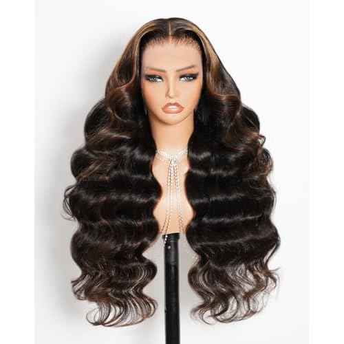 Megalook Ombre Lace Front Wigs Human Hair 13x4 HD Lace Front Wig Pre Plucked with Baby Hair 210 Density Highlight Body Wave Lace Front Wigs Prebleached Knots for Black Women 20 Inch 1B/30