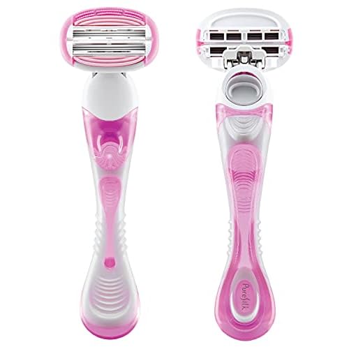Pure Silk Women's Razor, Contour 6 Shaving Kit, Includes Razor Handle, 10 Contour 6 Blade Cartridge Refills, Shower Tray