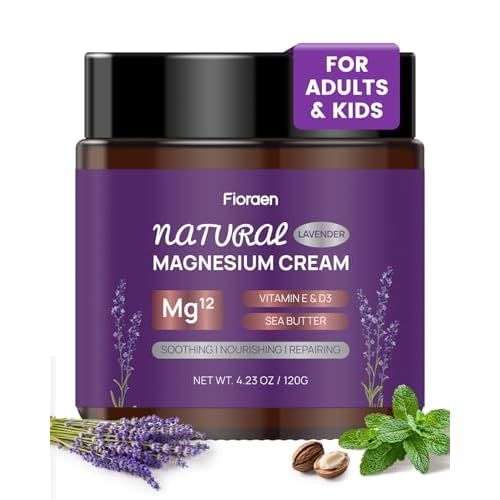 Magnesium Lotion for Sleep, Magnesium Cream(300mg/tsp) for Muscle Relief, Magnesium Butter for Deep Hydration with Lavender Oil, Shea Butter, Vitamins E & D3, Gentle for Kid, 120g/4.23oz
