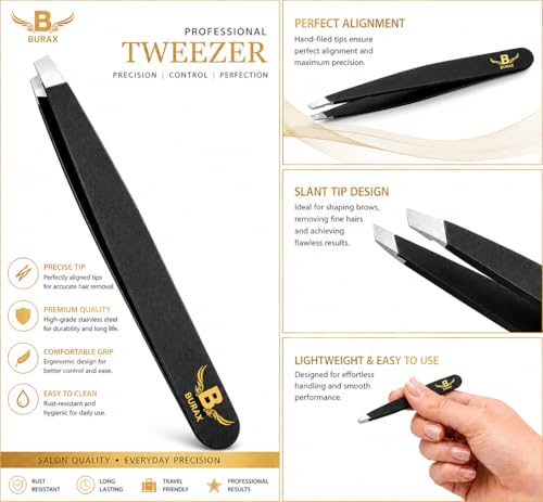 Black 4-Piece Stainless Steel Tweezers Set for Eyebrows & Facial Hair Removal