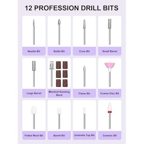 COPPA Portable Nail Drill, NDK106 Electric Nail Drill Professional Kit with 12 Bits 31 Sanding Bands, 45000RPM Rechargeable Nail Drills Machine for Acrylic Nails Gel Polishing Removing, Home & Salon
