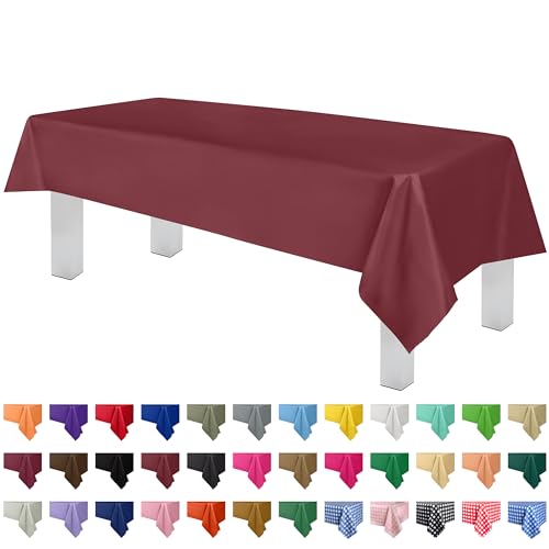 Grandipity Burgundy 12 Pack Premium Disposable Plastic Tablecloth 54 Inch. x 108 Inch. Decorative Rectangle Table Cover