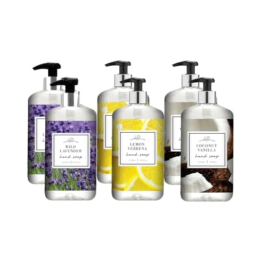 Charleston Home Hand Soap Collection, Wild Lavender, Lemon Verbena, Coconut Vanilla Hand Soap, 24.5 fl oz set of 6, Home and Body Company
