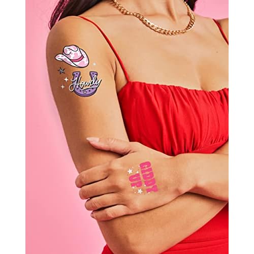 xo, Fetti Rodeo Birthday Party Temporary Tattoos - 46 silver Styles | Birthday Decorations, Giddy Up Cowgirl Accessory, Rodeo Western Theme Favor, Nashville Gift + Cow Print Supplies