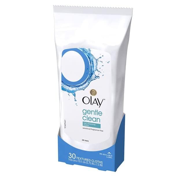 OLAY Wet Cleansing Cloths Gentle Clean, Sensitive/Fragrance-Free 30 Ea