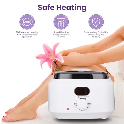Sunvivi Waxing Kit, Brazilian Wax Warmer for Hair Removal with 5 Bag Hard Wax Beads, Digital Display Melt Warmer Kit for Women Men Full Body, Legs, Face, Bikini,Sensitive skin, White