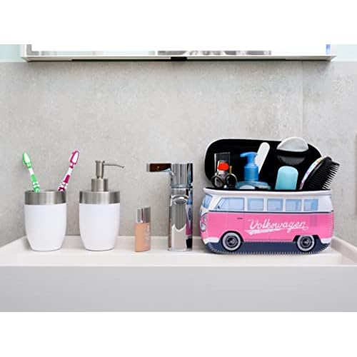 BRISA VW Collection - Volkswagen Neoprene Universal Makeup Cosmetics Toiletry Travel Pharmacy Bag in T1 Bus Design (Pink/Large) (Small (9.1 x 4.3 x 3.1 inches))