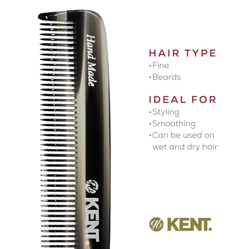 Kent F3T Black Graphite Fine Tooth Comb - Hair Parting and Straightening Comb for Men's & Women's Dandruff Remover, Saw Cut and Hand Polished Made in England