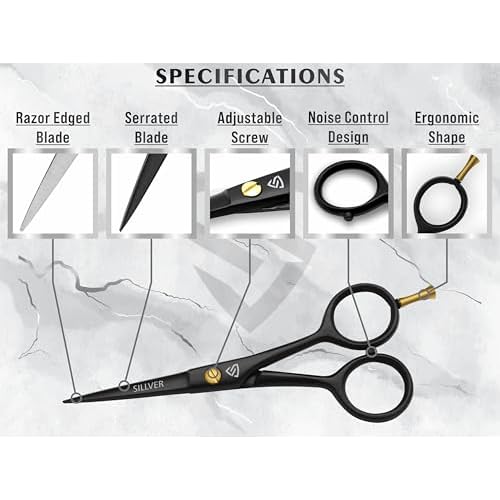 Professional Mustache Scissors 5 Inch, Razor Edged and Serrated, Beard Comb, Mustache Comb, Pouch -Beard Trimming Scissors for All Facial Hair? Grooming Scissors