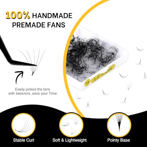 500 Premade Fans Lash Extension 24D 0.03 D Curl Promade Fans 12mm Premade Lash Fans for Eyelash Extension Middle Stem Handmade Loose Pre made Eyelash Fans Volume Soft Pointy Base (24D,0.03-D-12MM)