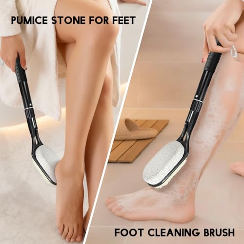 Extendable Long Handle Foot Scrubber with Pumice Stone for Shower (17"-25")