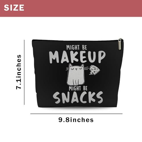 Cat-Themed Makeup Bag — Funny “Might Be Makeup Might Be Snacks” Gift Pouch