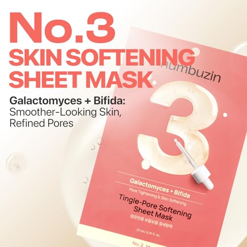 numbuzin No.3 Sheet Mask | 5 Sheets | Tingle-Pore Softening Sheet Mask | Pore Minimizing, Skin Softening Face Mask with Bifidax | Hydrates, Smooths Rough, Bumpy Skin, Improves Glow | Korean Skincare