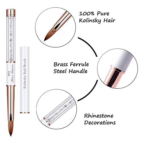 2Pcs Acrylic Nail Art Brushes Size 8, 100% Pure Kolinsky Hair Oval Nail Brush for Acrylic Application, Professional Nail Extension Manicure Tool Striping Nail Drawing Pen for Home