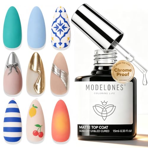 Modelones Chrome-Proof Matte Gel Top Coat – No-Wipe, Self-Leveling, 15ml (B-Clear Matte-1)