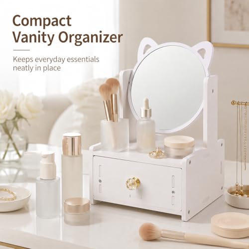 Desktop Makeup Mirror Organizer with Drawers