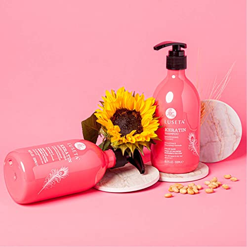 Luseta Keratin Shampoo & Conditioner Set for Damaged Hair 16.9 Fl Oz + 1.01 Fl Oz Pack of 4