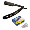 CS-102 Stainless Steel Professional Barber Straight Edge Shavette Cut Throat Razor (Matte Black + 100 Lord Blades)