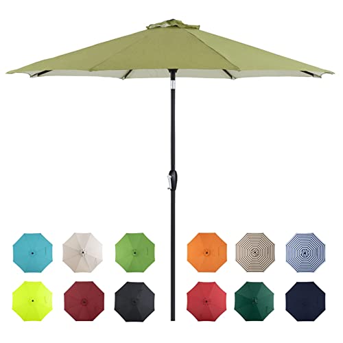 Tempera 9ft Patio Market Outdoor Table Umbrella with Push Button Tilt and Crank,Large Sun Umbrella with Sturdy Pole&Fade resistant canopy,Easy to set, Grass