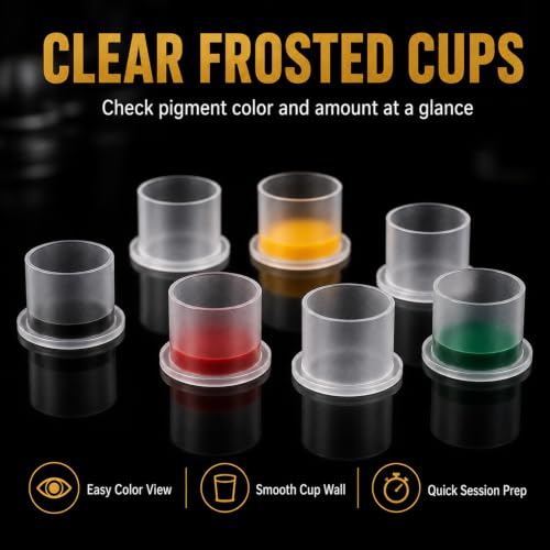 Extra Large 250pcs Tattoo Ink Caps with Base - Clear Disposable Pigment Cups for Permanent Makeup & Large Shading