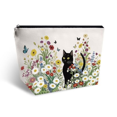 Black Cat Makeup Bag for Women - Travel Cosmetic Organizer