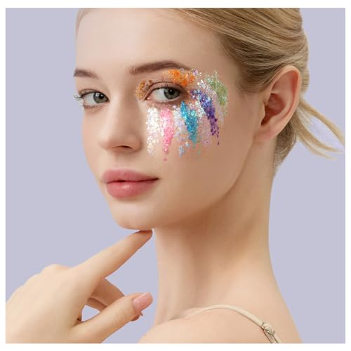 Teenitor Face Glitter, Body Glitter Gel Set, 9 Colors Makeup Gel Glitter for Face and Body, Hair Glitter for Festival Party Cheer