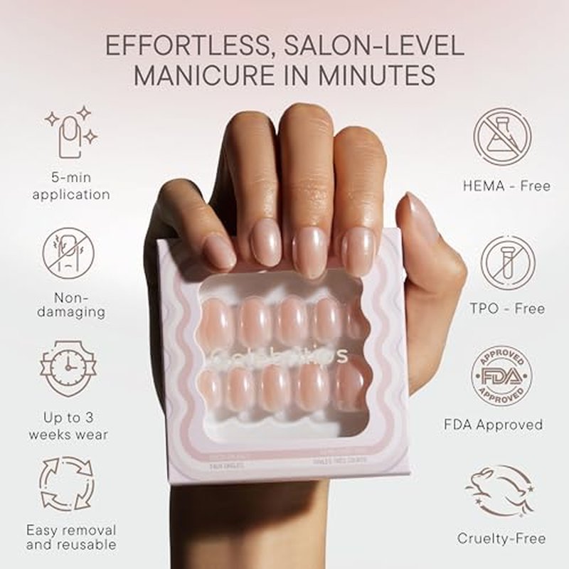 Celebritips Short Almond Press-On Nails Kit | 32 Reusable Nails