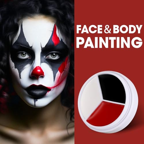 Face & Body Paint Kit - 3 Colors (Black, White, Red) + Brushes & Sponges