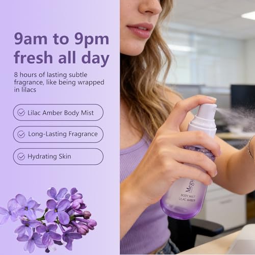 Lilac Amber Body Spray for Women, Long Lasting Floral Woody Mist