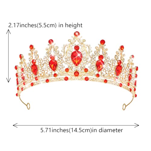 Queen Rhinestone Crown for Women - Gold & Red Bridal Tiara