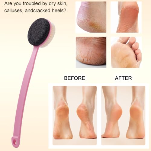 2-in-1 Pumice Stone Foot Scrubber with 13.7" Long Handle & Body Brush