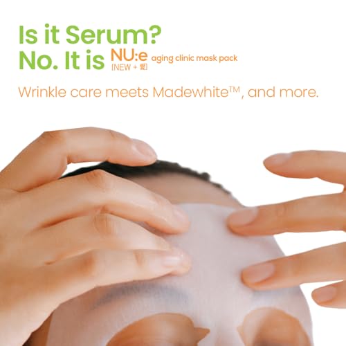 NU:e Aging Care Mask Pack - 8-in-1 Premium Ampoule Formula with 100% Pure Cotton Sheet for Radiant Elasticity & Glow, 30g x 5 Sheets (K-Beauty)