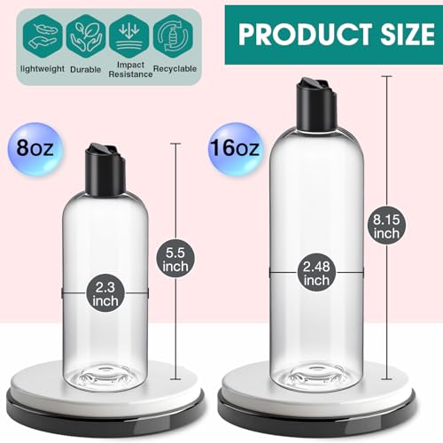 3Pcs 8 oz Clear Plastic Squeeze Bottles with Disc Top Caps