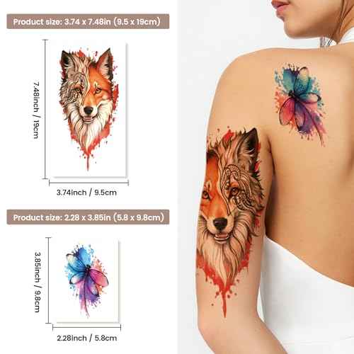 77 Sheets Temporary Tattoo, 17 Sheets Half Arm Flower Lion Tiger Cat Owl Parrot Fake Tattoos for Adults Shoulder Neck, 60 Sheets Tiny Waterproof Temporary Tattoos Realistic for Women Girls and Kids