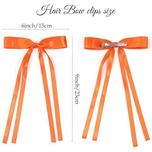 Ayesha Orange Hair Bows Clips Bows with Long Ribbon Orange Bows Barrettes Hair Accessories for Women Girls 4PCS