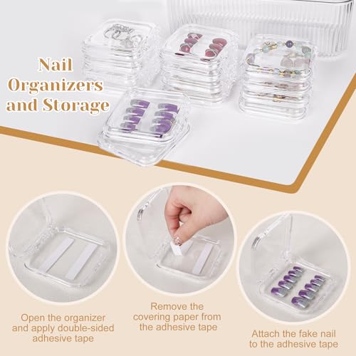 Press On Nail Organizer Kit - 14 Storage Cases with 60 Adhesive Strips