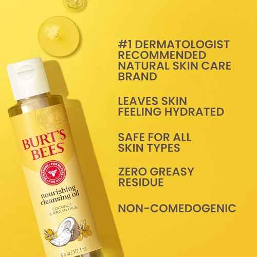 Burt's Bees Nourishing Cleansing Oil With Coconut and Argan Oils, Cleansing Face Oil for Normal to Dry Skin, College Back to School Dorm Essentials, Natural Origin Skin Care, 6 fl. oz. Bottle