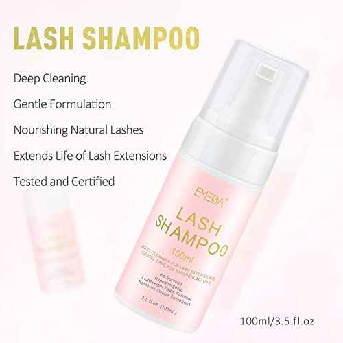 EMEDA Lash Shampoo Kit - 3.38 fl.oz / 100ml Gentle Foam Lash Cleanser, Oil-Free Cleaning for Wash Extension/Natural Eyelash Bath with Rinse Bottle Brush