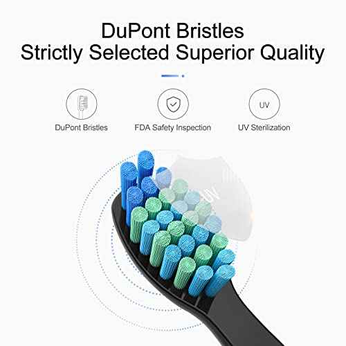 10pc Toothbrush Heads Compatible with Fairywill D7/D8/FW507/508, 551/917/959/D1/D3 (Black)