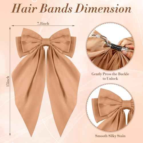 Hoteam 16 Pcs Silky Satin Hair Bows Bulk for Women Large Hair Ribbons Oversized Bows Oversized Long Tail Large Bow-knot Clips Accessories Gifts(Classic)