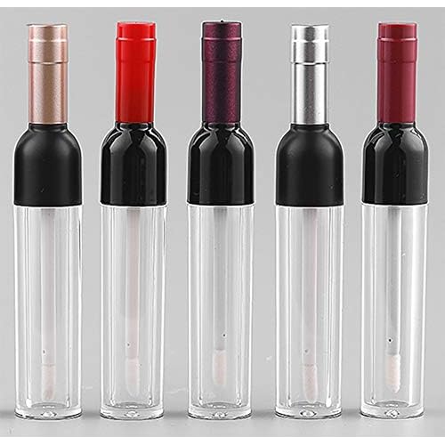 Empty Lip Gloss Tubes 5ml Clear Wine Shaped Lip Gloss Tube Plastic Mini Refillable Lip Oil Bottle Container Lip Glaze Tube Vials Cosmetic DIY Container Holders, Gold, Pack of 10