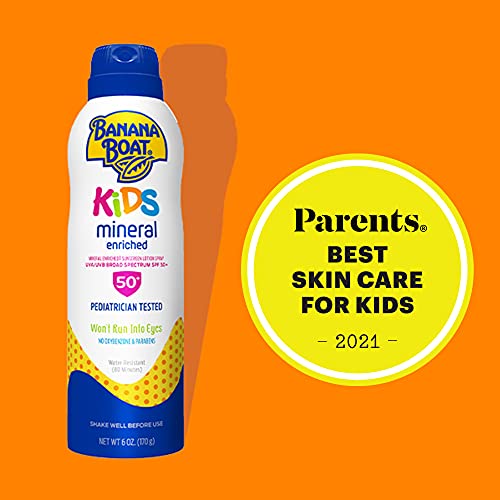 Banana Boat Kids Mineral Enriched, Won't Run Into Eyes, Reef Friendly, Broad Spectrum Sunscreen Spray, SPF 50, 6oz.