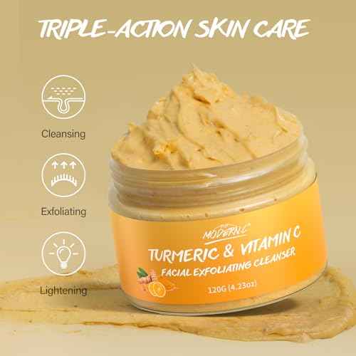 Turmeric Exfoliating Face Wash Vitamin C Facial Cleanser Microdermabrasion Exfoliator Face Scrub Foaming Cleanser Removing Blackhead Acne Moisturizing Soft Natural Skin Care for Women Men