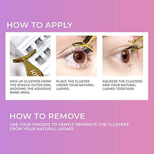 KISS imPRESS Falsies Self Adhesive Eyelashes, Press On Lashes, 12mm-14mm Glam Volume Lashes, Black, No Glue Needed, Invisible Band, 36 Lash Clusters & Non-Stick Applicator - Voluminous